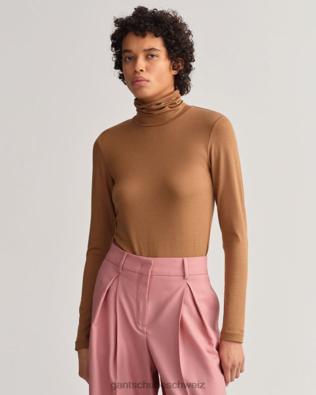 Frauen Langarm-Rollkragenpullover aus Jersey 0LP6X624 GANT geröstete Walnuss