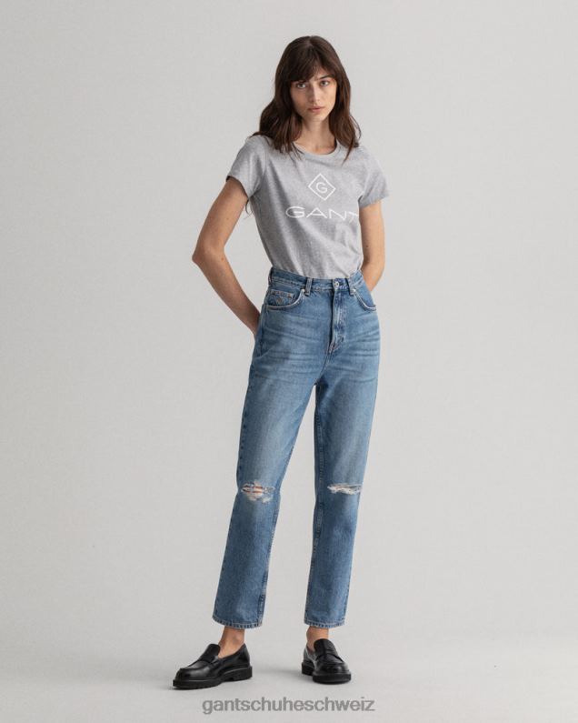 Frauen Logo-T-Shirt 0LP6X640 GANT graue Melange