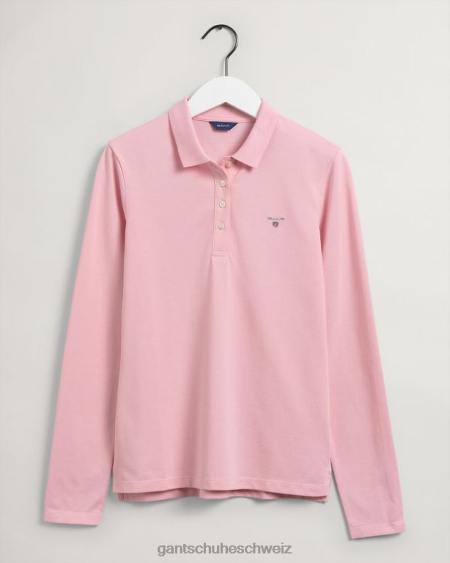 Frauen Original langärmliges Piqué-Poloshirt 0LP6X609 GANT adrettes Rosa