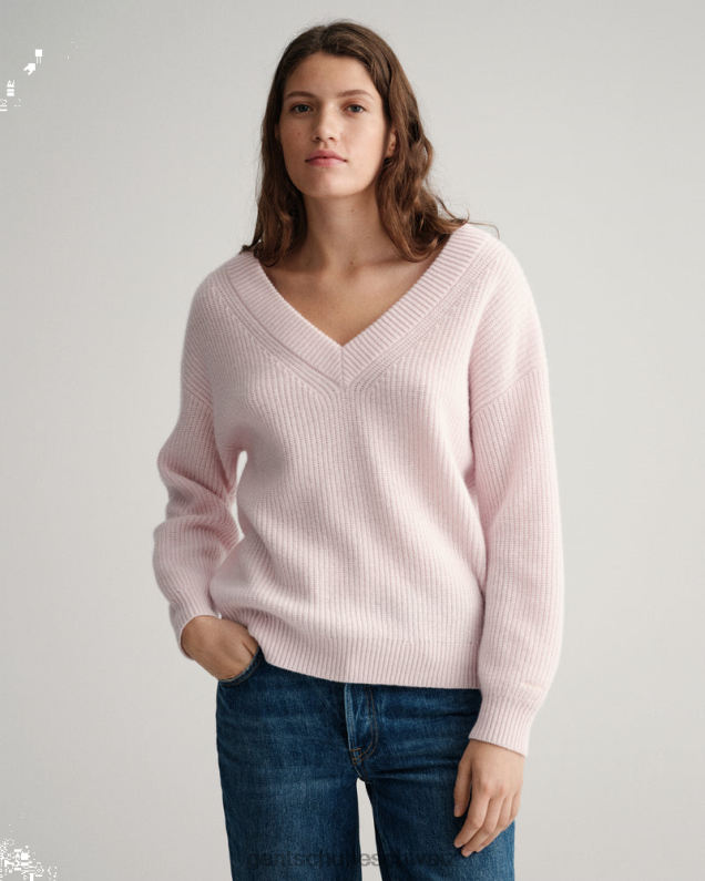 Frauen Gerippter Wollpullover mit V-Ausschnitt 0LP6X704 GANT silberne Pfingstrose