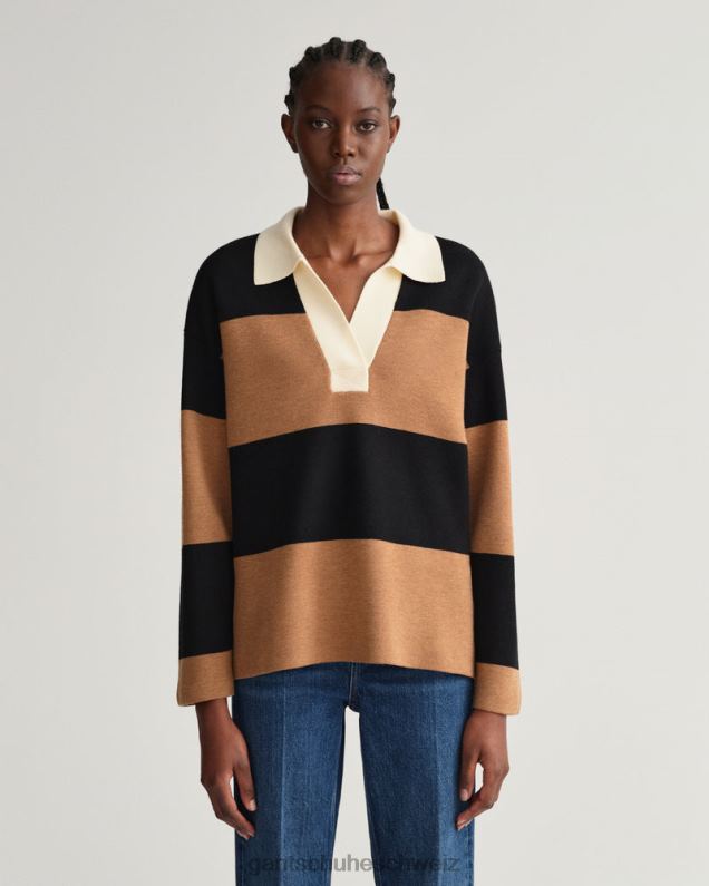 Frauen Gestreifter schwerer Rugger 0LP6X658 GANT geröstete Walnuss