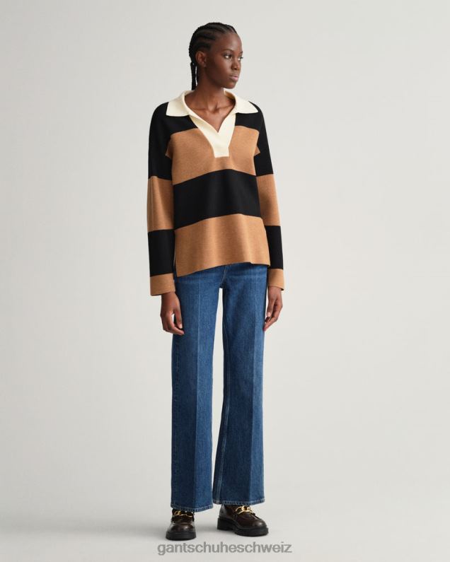 Frauen Gestreifter schwerer Rugger 0LP6X658 GANT geröstete Walnuss