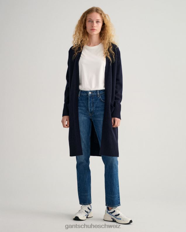 Frauen Lange Strickjacke aus Wolle 0LP6X688 GANT Abendblau