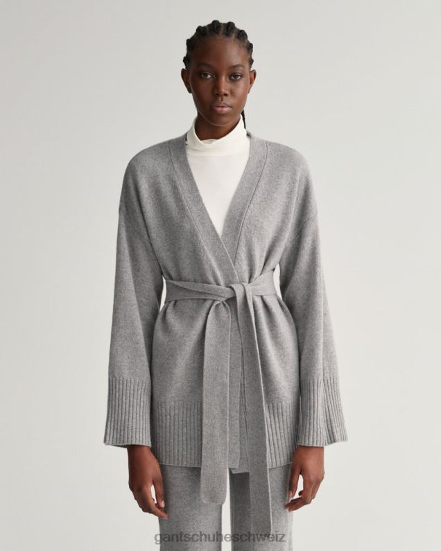 Frauen Lounge-Wickel-Cardigan 0LP6X696 GANT graue Melange