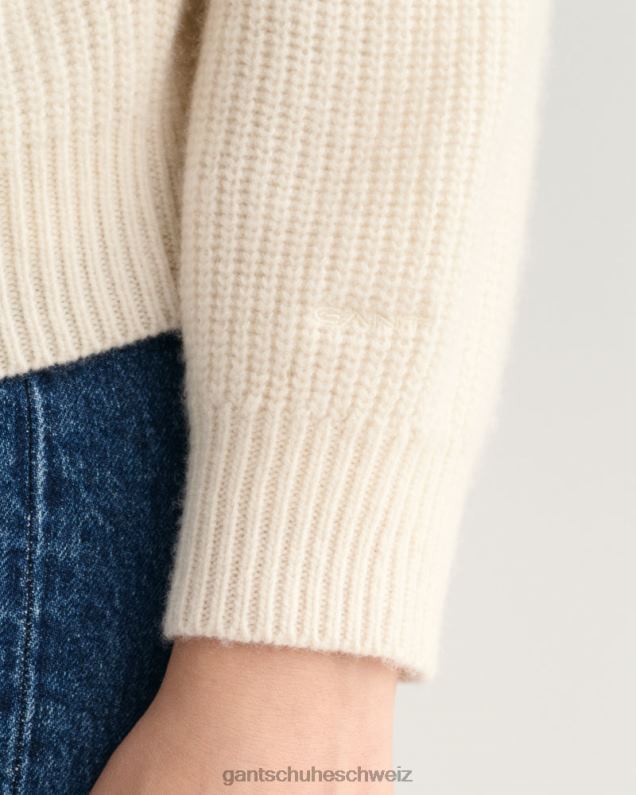 Frauen Pullover aus gerippter Wolle mit Rundhalsausschnitt 0LP6X663 GANT Creme
