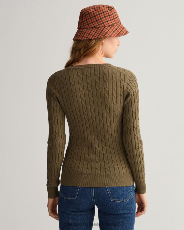 Frauen Pullover mit Zopfmuster und V-Ausschnitt aus Stretch-Baumwolle 0LP6X683 GANT jägergrün