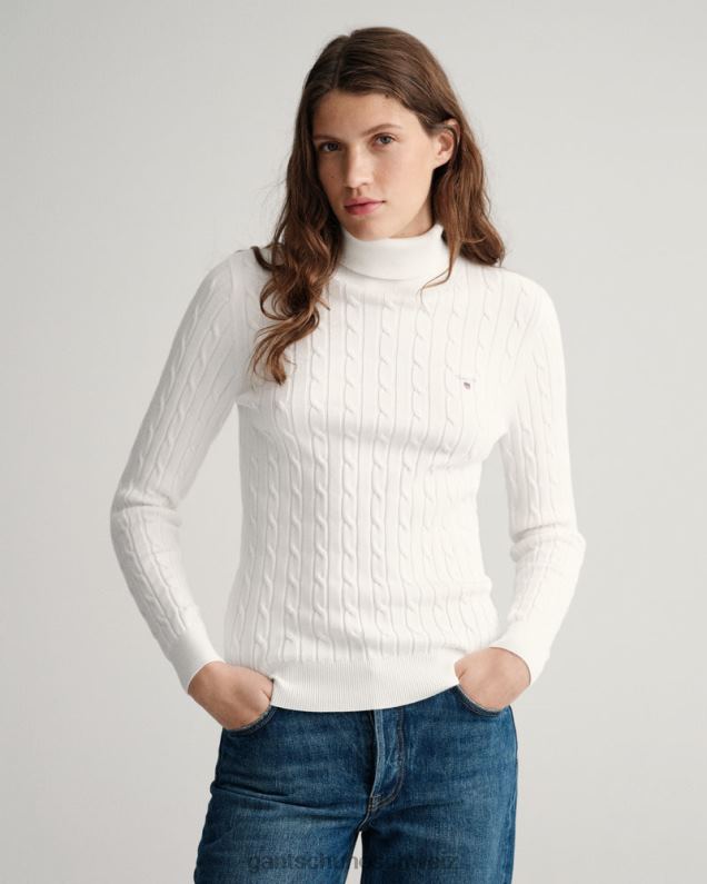 Frauen Rollkragenpullover aus Stretch-Baumwolle mit Zopfmuster 0LP6X702 GANT Eierschale