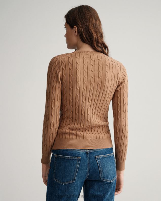 Frauen Rundhalspullover aus Stretch-Baumwolle mit Zopfmuster 0LP6X686 GANT geröstete Walnuss