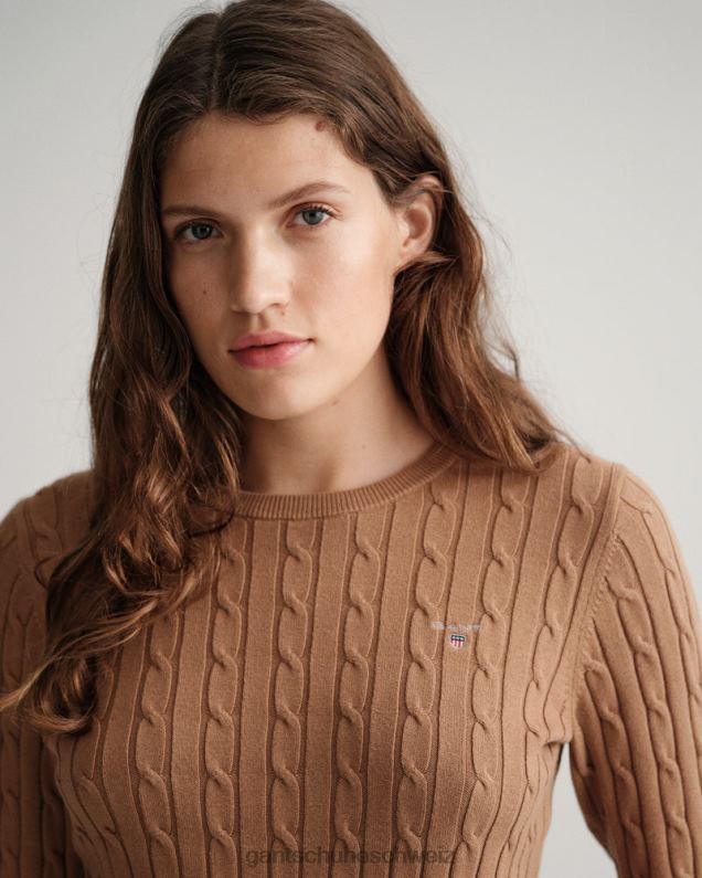 Frauen Rundhalspullover aus Stretch-Baumwolle mit Zopfmuster 0LP6X686 GANT geröstete Walnuss