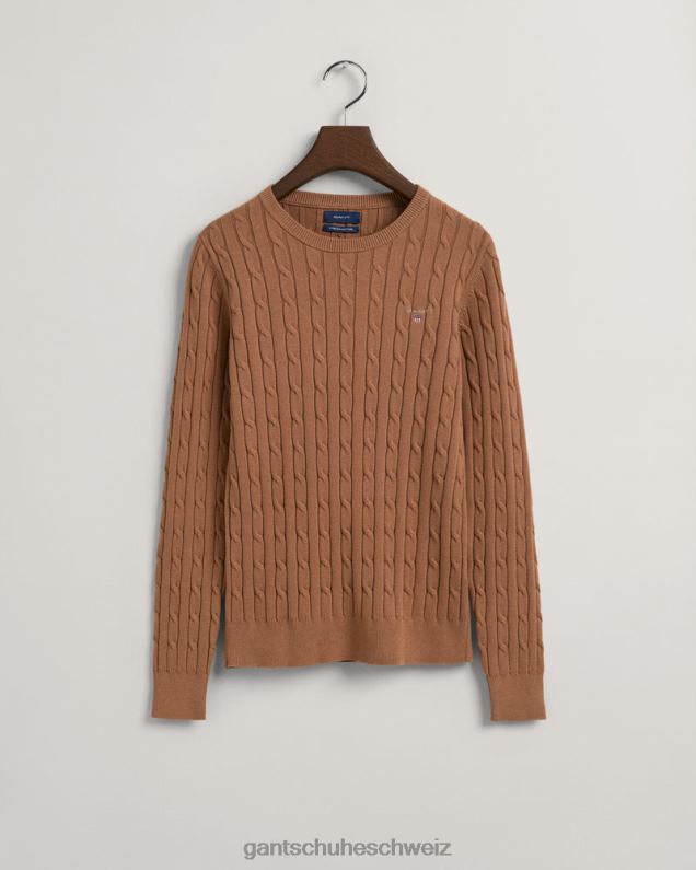 Frauen Rundhalspullover aus Stretch-Baumwolle mit Zopfmuster 0LP6X686 GANT geröstete Walnuss