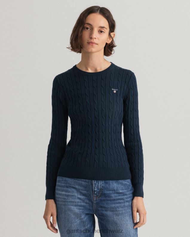 Frauen Rundhalspullover aus Stretch-Baumwolle mit Zopfmuster 0LP6X693 GANT Abendblau