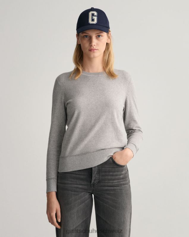 Frauen Rundhalspullover aus leichter Baumwolle 0LP6X681 GANT graue Melange