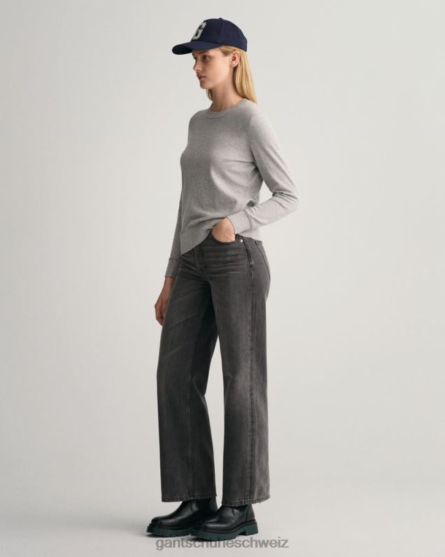 Frauen Rundhalspullover aus leichter Baumwolle 0LP6X681 GANT graue Melange