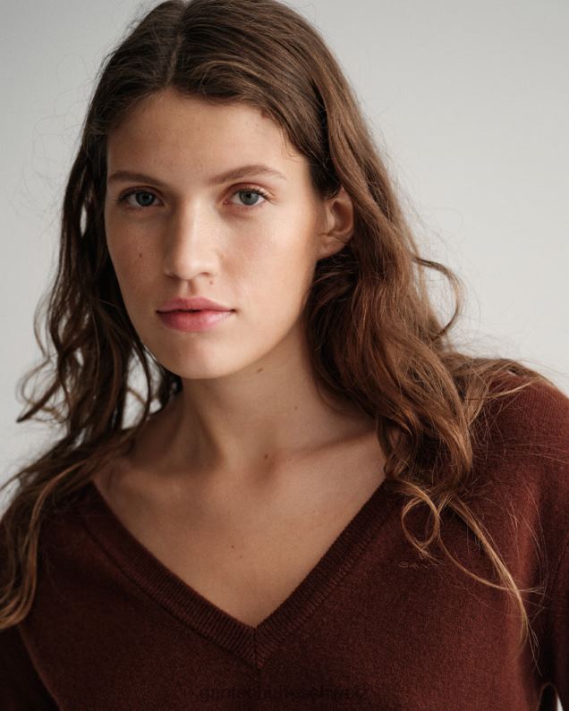 Frauen Superfeiner Lammwollpullover mit V-Ausschnitt 0LP6X661 GANT Kakaobohne