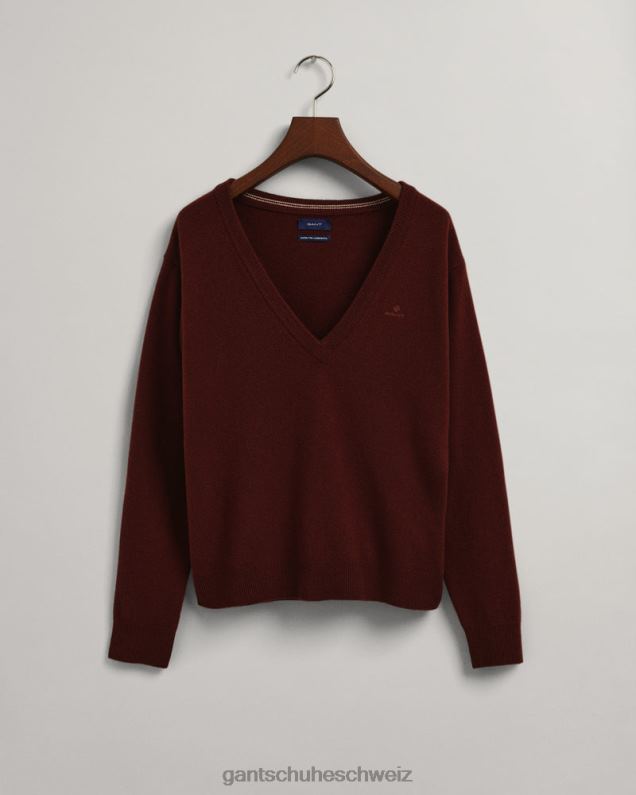 Frauen Superfeiner Lammwollpullover mit V-Ausschnitt 0LP6X661 GANT Kakaobohne