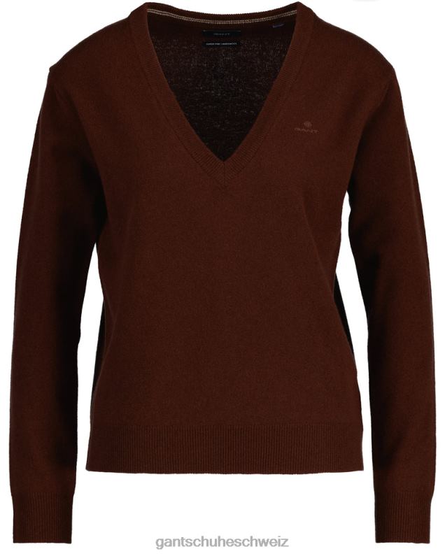 Frauen Superfeiner Lammwollpullover mit V-Ausschnitt 0LP6X661 GANT Kakaobohne