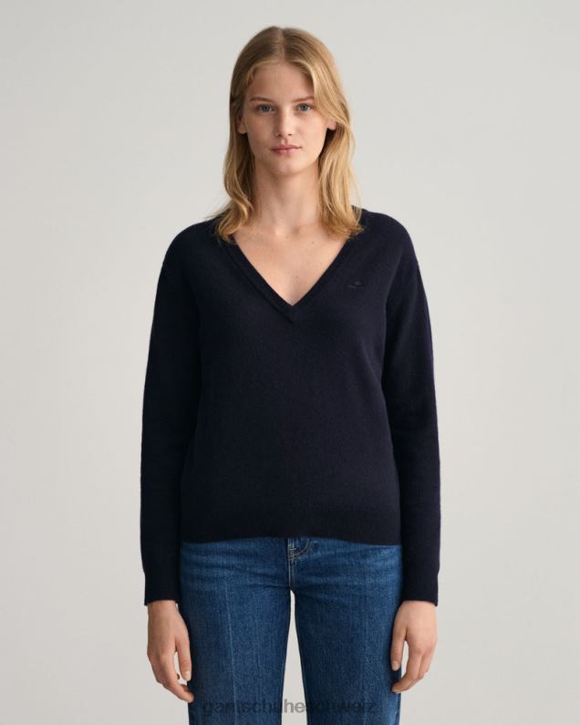Frauen Superfeiner Lammwollpullover mit V-Ausschnitt 0LP6X695 GANT Abendblau