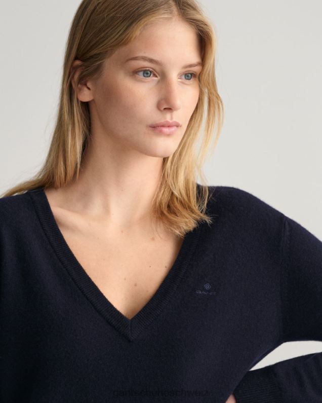 Frauen Superfeiner Lammwollpullover mit V-Ausschnitt 0LP6X695 GANT Abendblau