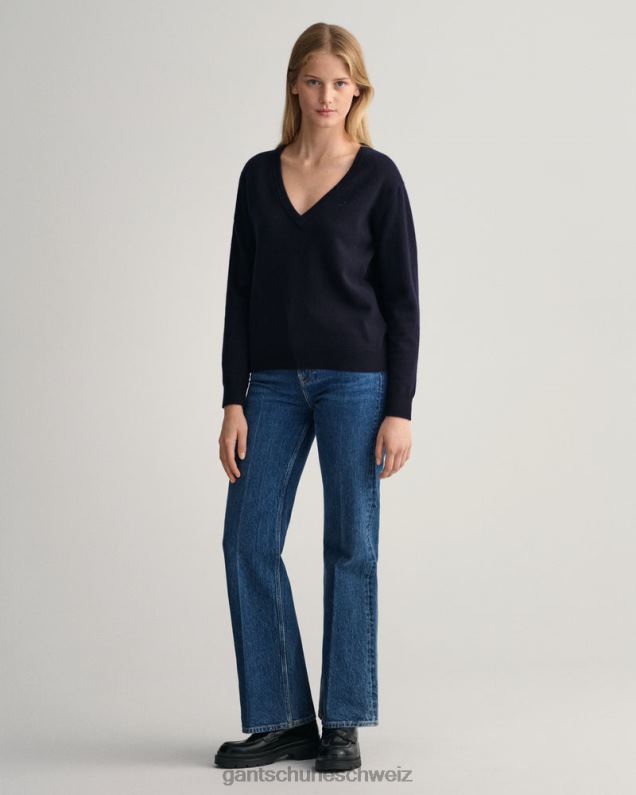 Frauen Superfeiner Lammwollpullover mit V-Ausschnitt 0LP6X695 GANT Abendblau