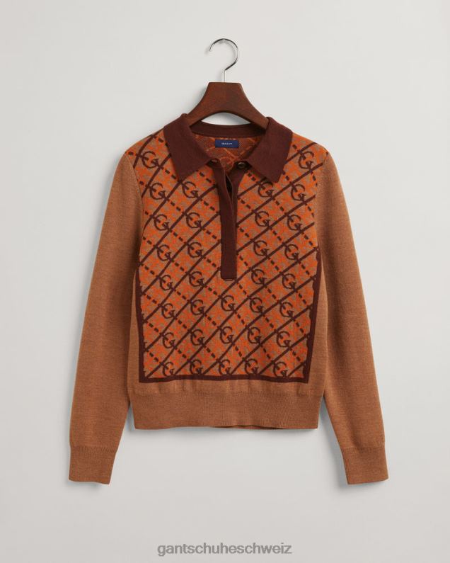 Frauen Top mit Kragen und G-Muster 0LP6X657 GANT geröstete Walnuss