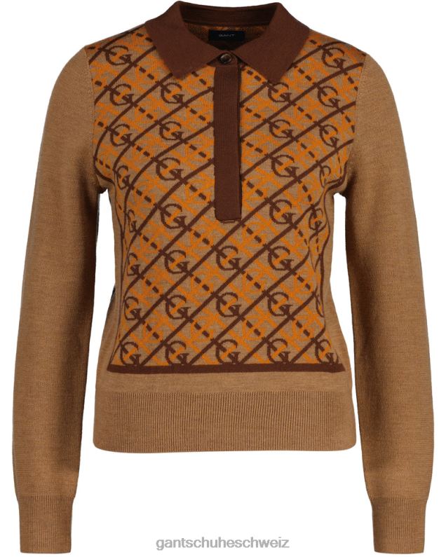 Frauen Top mit Kragen und G-Muster 0LP6X657 GANT geröstete Walnuss