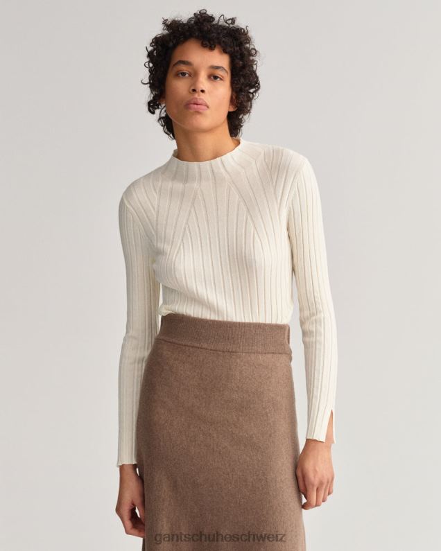 Frauen geripptes Strickoberteil 0LP6X671 GANT Creme