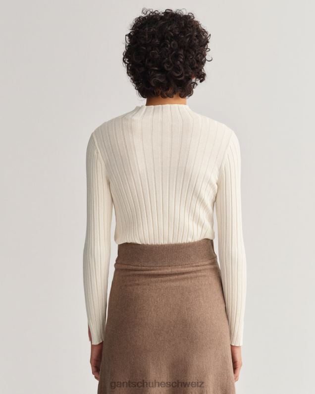 Frauen geripptes Strickoberteil 0LP6X671 GANT Creme