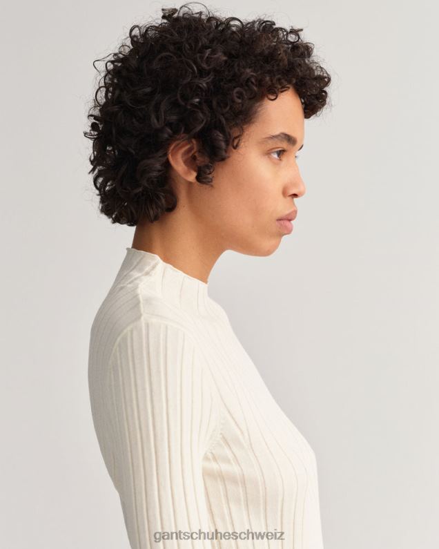 Frauen geripptes Strickoberteil 0LP6X671 GANT Creme