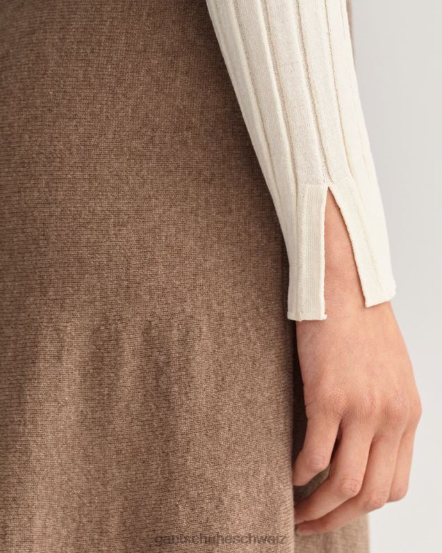 Frauen geripptes Strickoberteil 0LP6X671 GANT Creme