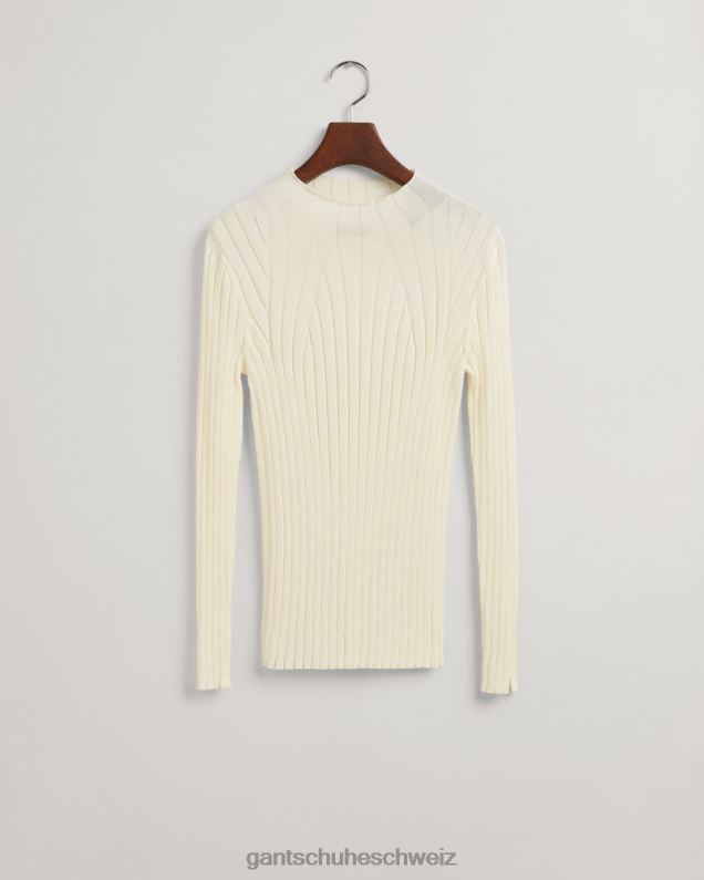 Frauen geripptes Strickoberteil 0LP6X671 GANT Creme