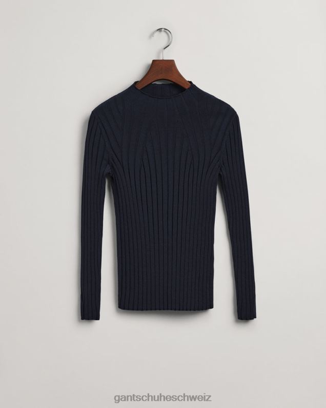 Frauen geripptes Strickoberteil 0LP6X697 GANT Abendblau