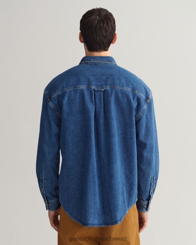 Männer Übergroßes Jeans-Twill-Hemd 0LP6X19 GANT Mittelblau getragen