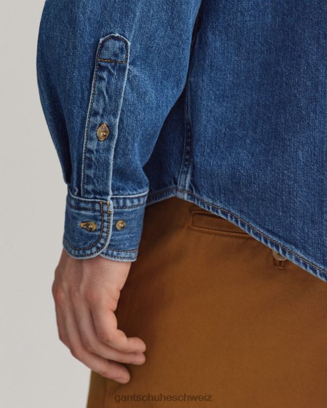 Männer Übergroßes Jeans-Twill-Hemd 0LP6X19 GANT Mittelblau getragen