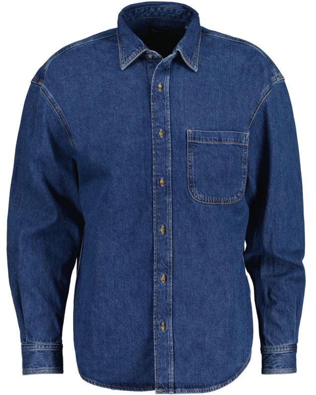 Männer Übergroßes Jeans-Twill-Hemd 0LP6X19 GANT Mittelblau getragen