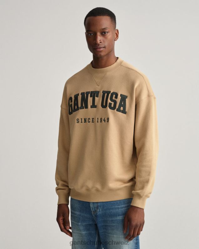 Männer Sweatshirt mit Rundhalsausschnitt und USA-Grafik 0LP6X224 GANT Haselholzbeige