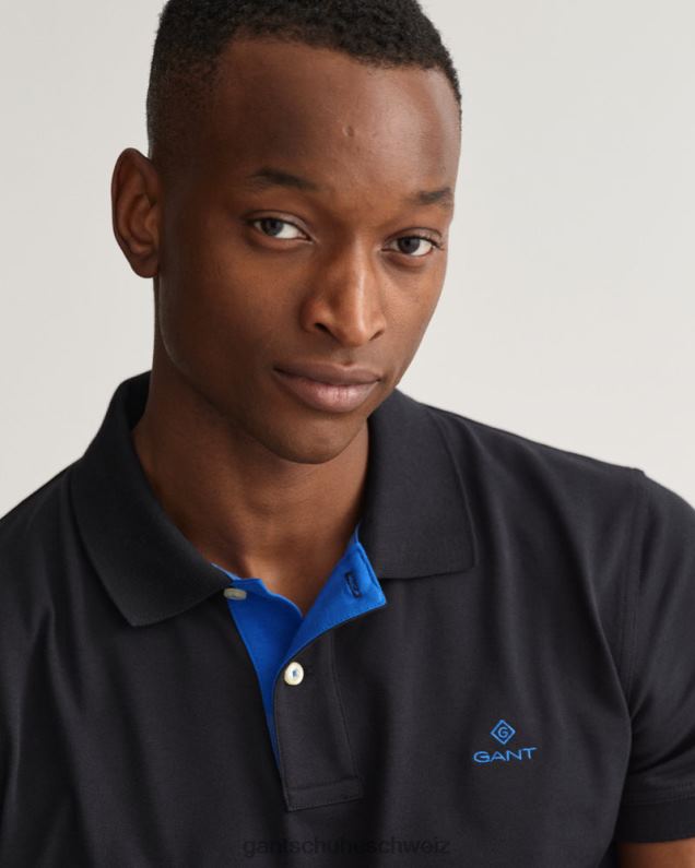 Männer Piqué-Rugger mit Kontrastkragen 0LP6X114 GANT Schwarz