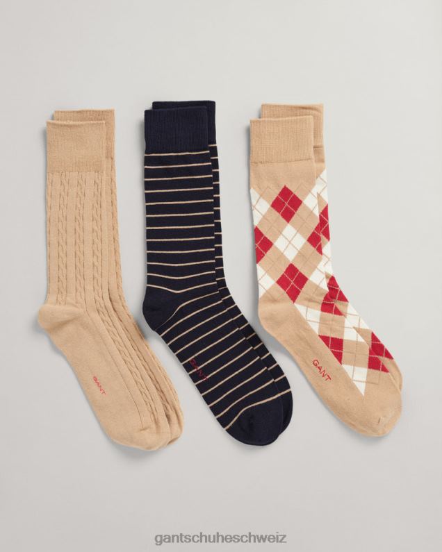 Männer 3er-Pack Argyle-Socken 0LP6X526 GANT Haselholzbeige