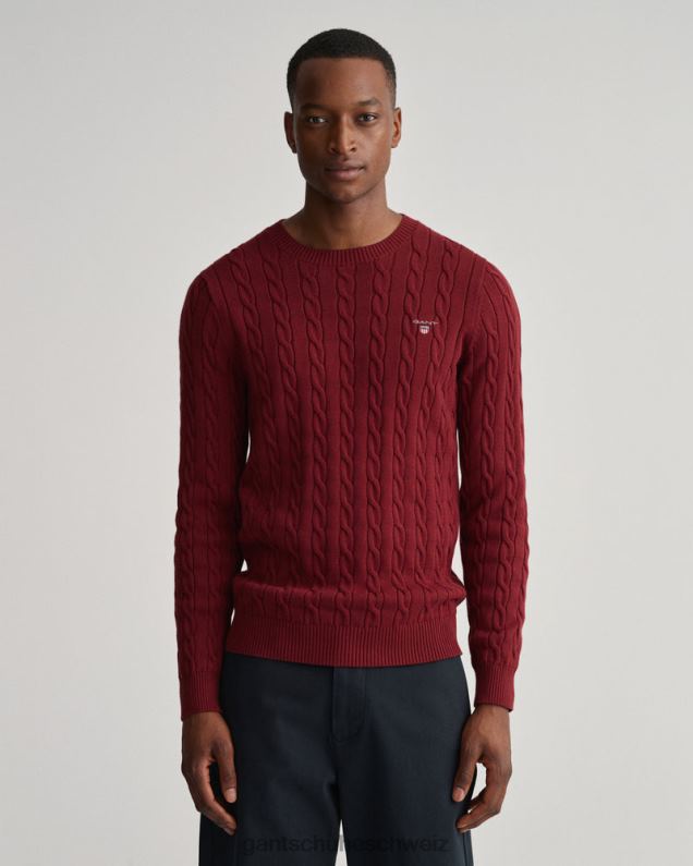 Männer Baumwollpullover mit Rundhalsausschnitt und Zopfmuster 0LP6X301 GANT prall rot