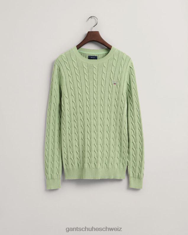 Männer Baumwollpullover mit Rundhalsausschnitt und Zopfmuster 0LP6X302 GANT Eukalyptusgrün