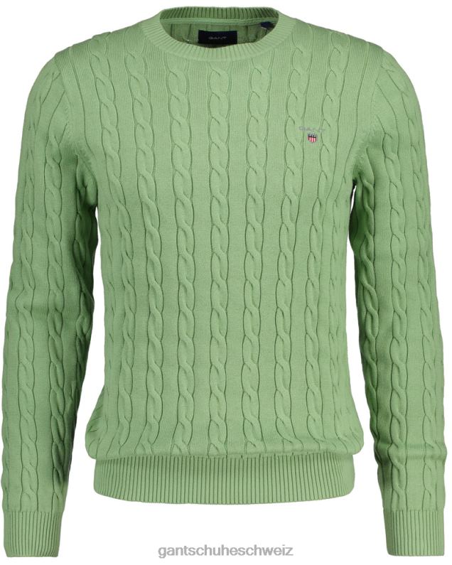 Männer Baumwollpullover mit Rundhalsausschnitt und Zopfmuster 0LP6X302 GANT Eukalyptusgrün