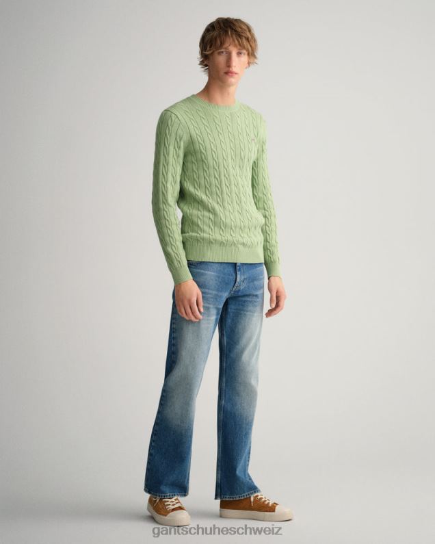 Männer Baumwollpullover mit Rundhalsausschnitt und Zopfmuster 0LP6X302 GANT Eukalyptusgrün