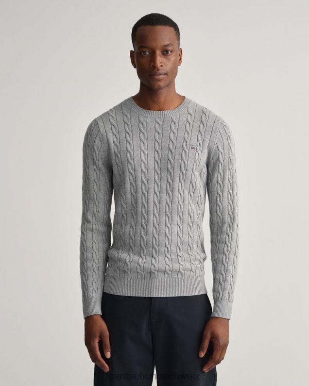 Männer Baumwollpullover mit Rundhalsausschnitt und Zopfmuster 0LP6X303 GANT graue Melange
