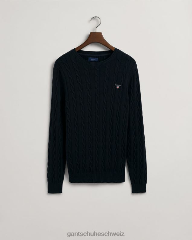 Männer Baumwollpullover mit Rundhalsausschnitt und Zopfmuster 0LP6X337 GANT Abendblau