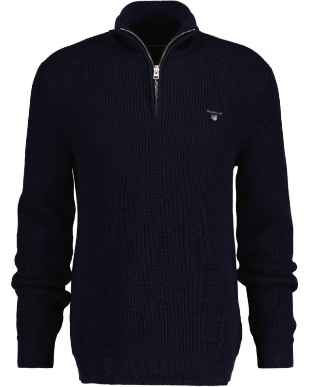 Männer Gerippter Pullover aus Baumwolle mit halbem Reißverschluss 0LP6X309 GANT Abendblau
