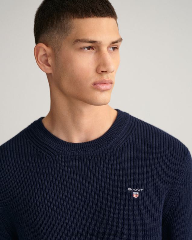 Männer Gerippter Rundhalspullover aus Baumwolle 0LP6X347 GANT Abendblau