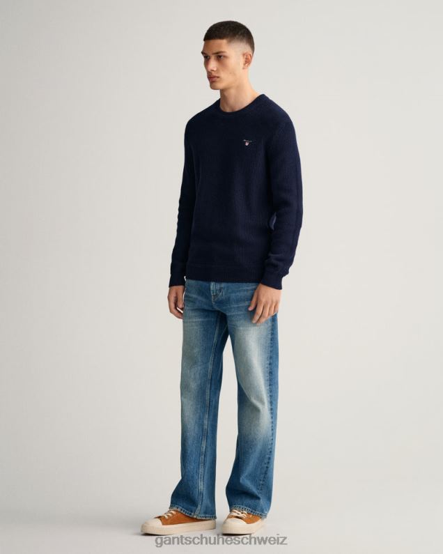 Männer Gerippter Rundhalspullover aus Baumwolle 0LP6X347 GANT Abendblau