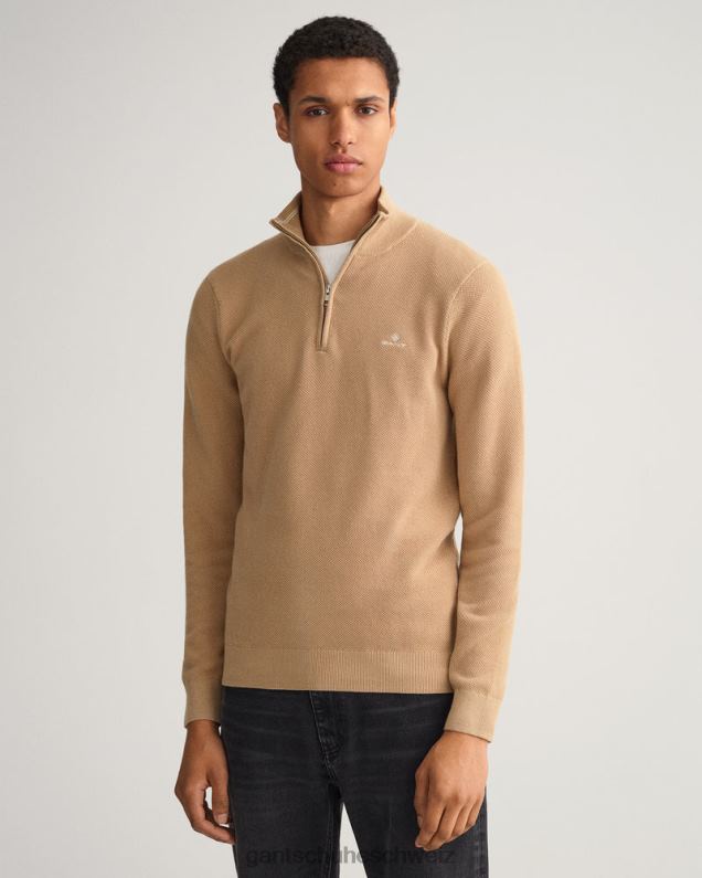Männer Pullover aus Baumwoll-Piqué mit halbem Reißverschluss 0LP6X358 GANT dunkles Khaki