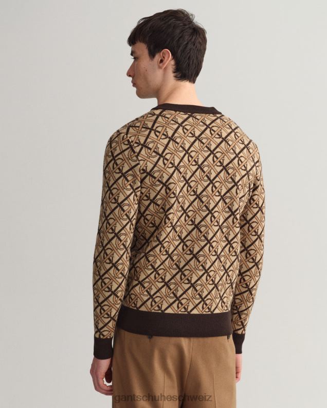 Männer Pullover aus Merinowolle mit V-Ausschnitt und Monogramm 0LP6X363 GANT sattes Braun