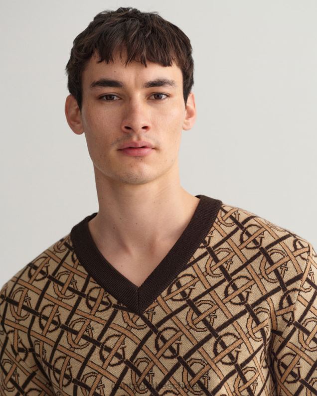 Männer Pullover aus Merinowolle mit V-Ausschnitt und Monogramm 0LP6X363 GANT sattes Braun