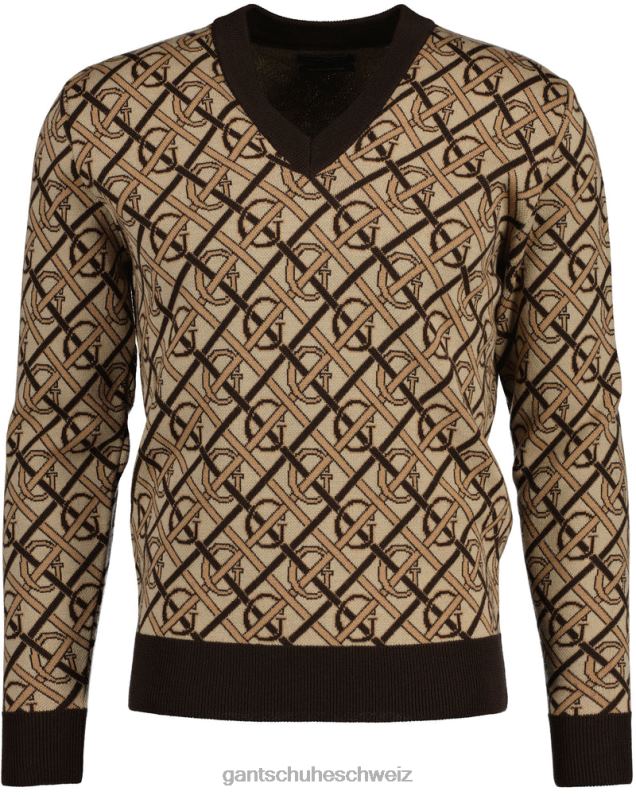 Männer Pullover aus Merinowolle mit V-Ausschnitt und Monogramm 0LP6X363 GANT sattes Braun